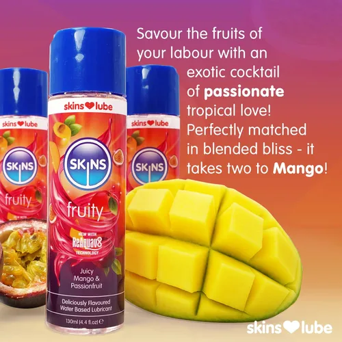 Vista 2 de Skins Lubricante con sabor a mango y maracuyá con tecnología ReAquav8 – Lubricante a base de agua con sabor a mango y maracuyá – 4 onzas