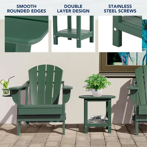 Vista 4 de nalone Adirondack - Mesa auxiliar para exteriores de 16.5 pulgadas, mesa auxiliar de plástico HDPE doble Adirondack para patio (verde)
