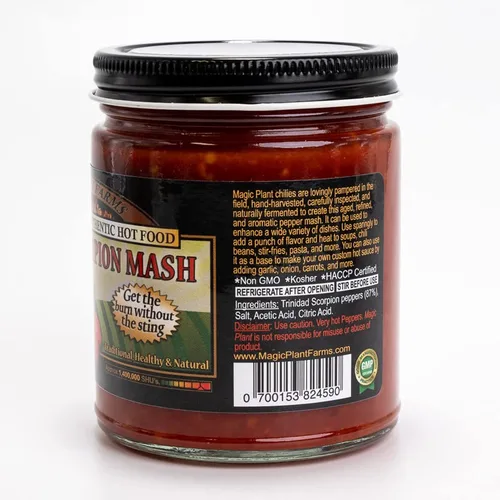 Vista 2 de Magic Plant - Puré de pimienta escorpión Trinidad extremadamente caliente Butch T Mash (9 onzas) de chile escorpión más caliente 1.2M - 2M SHUs