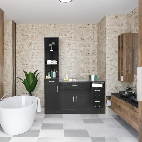 Vista 6 de Henf Gabinete de peluquería con 5 compartimentos, 1 cajón, color negro