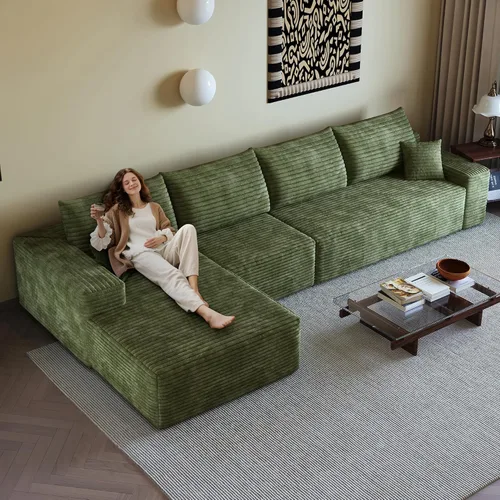 Vista 54 de Sofás seccionales de 105" para sala de estar, sofá nube con forma de L tapizado sin estructura rígida, sofá seccional moderno modular con chaise