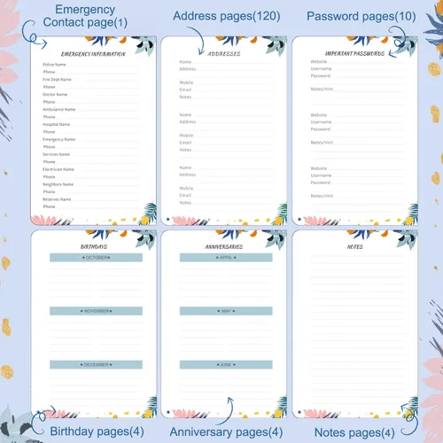 Vista 4 de JUBTIC Address and Password Book with Alphabetical Tabs Hardcover Spiral Bound Address Organizer for Contacts,Internet Website Logins,Telephone Book