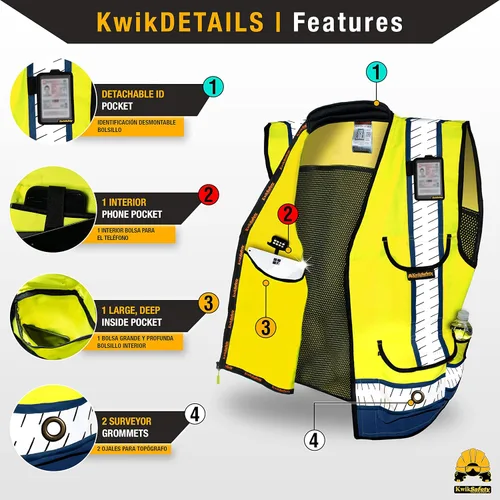Vista 3 de KwikSafety Chaleco de seguridad Godfather Sheriff [amarillo/azul, XL] + paquete de casco de ala completa TORTOISE