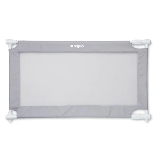 Vista 8 de Regalo Puerta de malla extensible gris extra ancha de 50 pulgadas, montada a presión, incluye parachoques de goma para proteger las paredes, gris