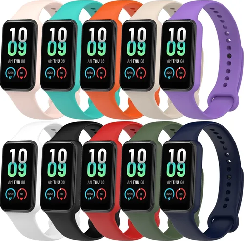4PACKS Watch Bands Compatible with Amazfit Band 7 Strap,Silicone Metal Buckle Adjustable Wristband Bracelet Sport Strap for Replacement