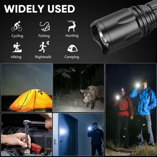 Vista 5 de Linterna Táctica de Riel Picatinny de 5000 Lúmenes - 5 Modos Luz de Rifle Recargable por USB con Interruptor de Presión - Ideal para Caza, Camping