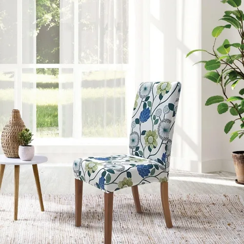 Vista 3 de SPRINGRICO Juego de 4 fundas blancas para sillas de comedor, fundas elásticas para sillas de comedor con diseño floral, de elastano lavable, fundas