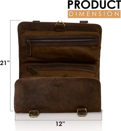 Vista 3 de KomalC Neceser Colgante de Cuero de Búfalo Premium para Viaje Kit Dopp