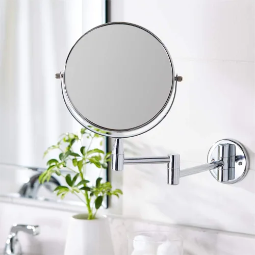 Vista 5 de Amazon Basics Espejo de baño redondo con aumento de tocador para montaje en pared, aumento 1X/5X, 12.8 pulgadas de largo x 10 pulgadas de ancho