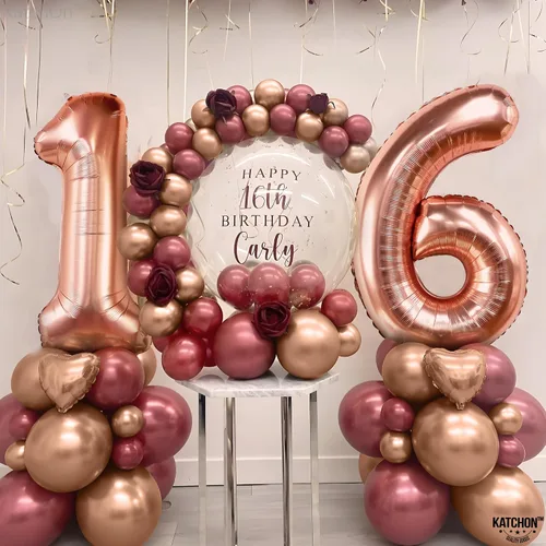 Vista 6 de KatchOn Globo marrón café con el número 16 de 1 pieza, 40 pulgadas, decoraciones de cumpleaños para niñas y niños