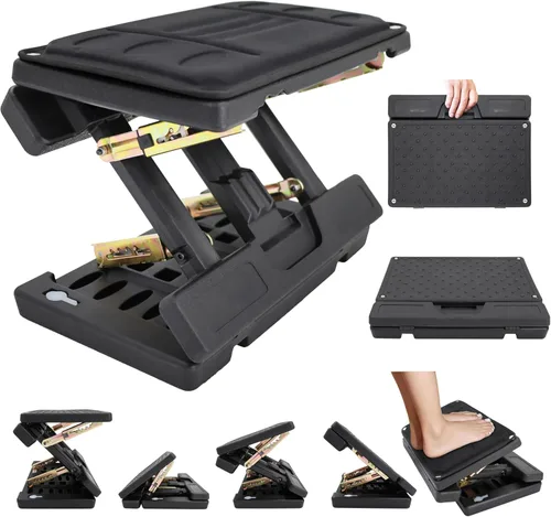 Vista 9 de Reposapiés ajustable debajo del escritorio, taburete ergonómico para uso en oficina con masaje (PB-Gris)