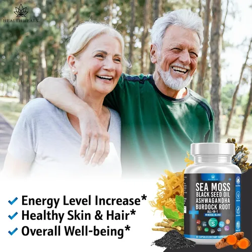 Vista 5 de Aceite de semilla negra de musgo marino de silicio Ashwagandha Bladderwrack Bardana - 60