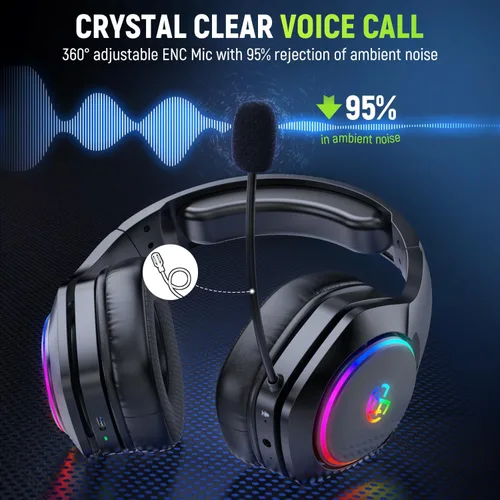 Vista 4 de Auriculares inalámbricos para juegos para PC Ps5 Ps4, auriculares USB y tipo C de 2.4 GHz, sonido envolvente de 40 horas y 7.1 horas con micrófono