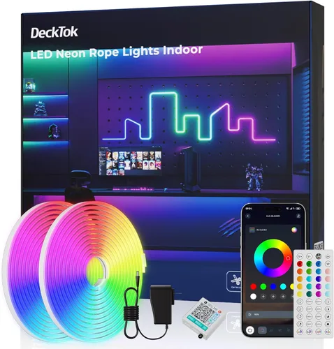 Vista 9 de DeckTok Luces de Cuerda LED de Neón - Control LED Flexible con App/Control Remoto Luces de Cuerda 16.4 Pies Múltiples Modos RGB IP65 Impermeable