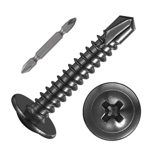 Wensilon (200Pcs) #8×1” para chapa metálica Tornillos autorroscantes 410 de acero inoxidable negro con cabeza de armadura de alta resistencia de