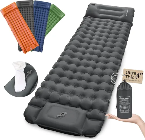 Vista 8 de Colchoneta de dormir para campamento, almohadilla de dormir aislada de 4 pulgadas de grosor para invierno, colchón inflable ultraligero con almohada