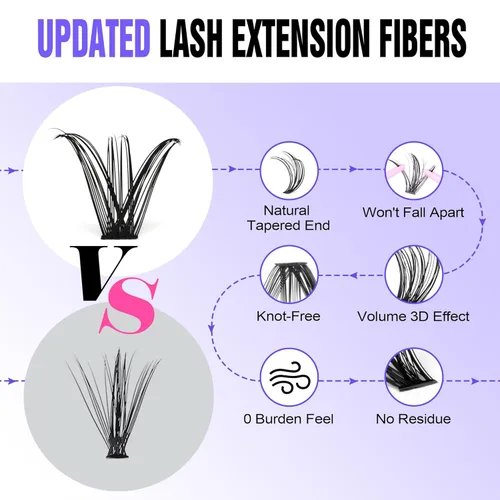 Vista 60 de Kit de extensión de pestañas Pawotence DIY 280 piezas, racimos de pestañas, kit de extensión de pestañas, 9-16mm, 30D, 40D, pestañas individuales