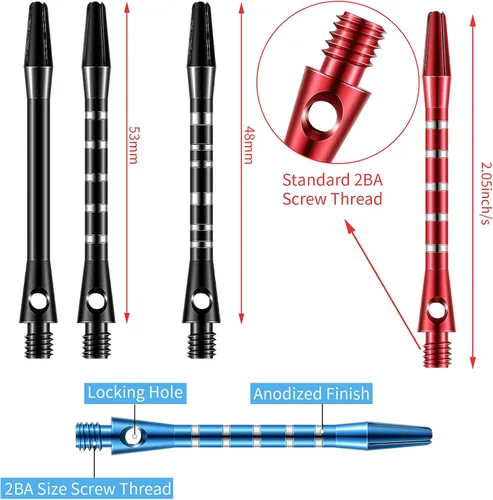 Vista 6 de 30 piezas de ejes de dardos para punta de acero media 2BA rosca de aleación de aluminio de 50 mm 53 mm con anillos de goma de repuesto, accesorios