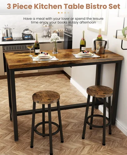 Vista 3 de Recaceik Juego de comedor de 3 piezas, mesa de bar moderna y taburetes para 2 encimeras de cocina, bistró, fácil de montar para desayuno, rincón