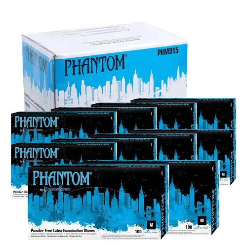 Vista 11 de Adenna PHM910 Phantom 6 Mil Guantes de Látex Libres de Polvo, Grado Médico, Negros, X-Pequeño, Caja de 100
