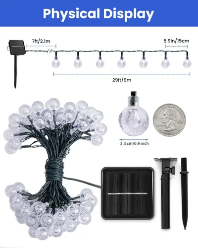 Vista 2 de Brightown Luces de Cadena Solares para Exteriores 60 LED 35.6 Pies Impermeables Luces de Patio con Energía Solar con 8 Modos de Iluminación