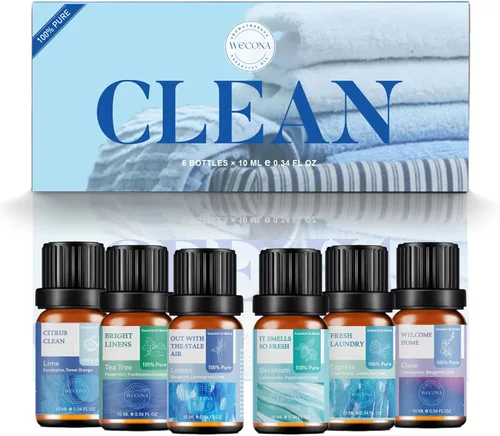 Aceites Esenciales Wecona para Lavandería - 100% Aceites Esenciales Puros para Difusores para el Hogar, 6x10ml (Limpio) - Aceites de Aromaterapia