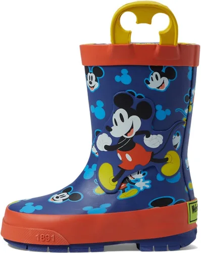 Western Chief Botas de lluvia Mickey Musketeer para niños pequeños y niños pequeños, suela hecha a mano con tracción, estilo de meter y punta redonda