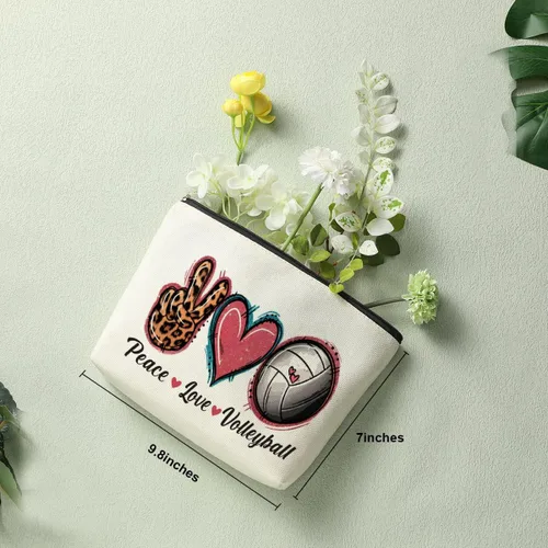 Vista 2 de Decohim Bolsa de maquillaje de baloncesto Peace Love Bolsa de cosméticos de baloncesto, blanco174, Patrón juguetón y colorido