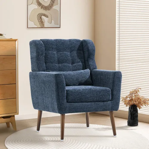 Vista 18 de Silla de Acento Moderna, Sillón Tapizado con Almohada, Sofá Individual de Tela con Asiento de Salón y Patas de Madera, Silla de Acento para Sala