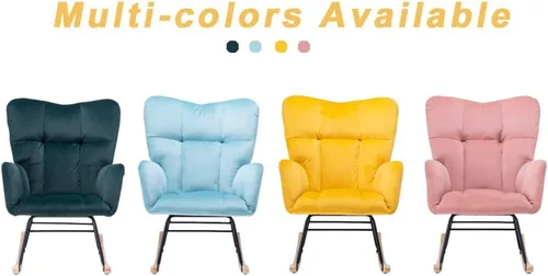 Vista 7 de KINFFICT Silla mecedora de terciopelo, sillón mecedora con soporte para guardería, cómoda silla auxiliar para sala de estar, dormitorio (amarillo)