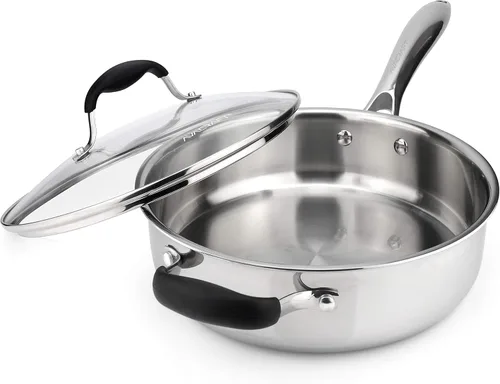 Vista 9 de AVACRAFT Cacerola de acero inoxidable con tapa coladora de vidrio, dos picos laterales para verter fácilmente con mango ergonómico, olla multiusos