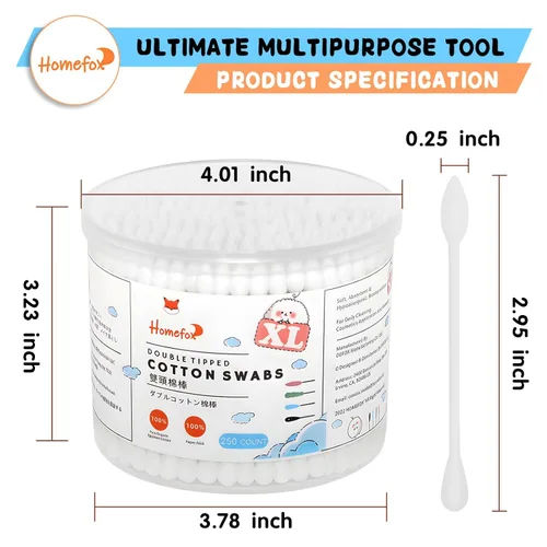 Vista 2 de Hisopos de algodón grueso XL de precisión puntiaguda, 750 unidades, extra grandes, bastoncillos de algodón orgánico puntiagudos de doble cara