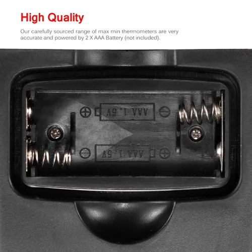 Vista 8 de Min Max - Termómetro digital con pantalla LCD, grabación de temperatura máxima y mínima para invernadero de jardín, accesorios con gancho para Negro