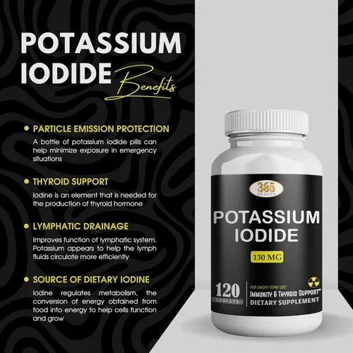 Vista 2 de Potasio Yoduro 130 mg - Tabletas de KI - Potasio 130 mg - Píldoras de Yodo de Potasio Fabricadas en EE. UU. YODO Naciente, Yoduro de potasio - 120
