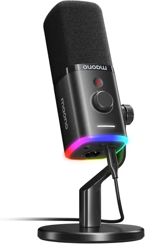 Vista 9 de MAONO Kit de micrófono XLR/USB para juegos: micrófono dinámico para PC para transmisión y podcast, soporte de software, botón de silencio, control