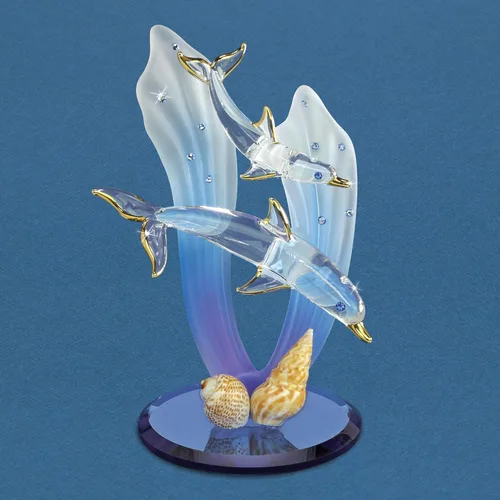 Vista 4 de Glass Baron Estatua de delfines hecha a mano para decoración del hogar de la vida marina