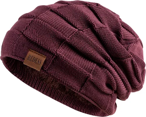 Vista 12 de REDESS Gorro de lana para hombres y mujeres, gorros de invierno cálidos de punto holgados y gruesos tipo calavera A1 negro