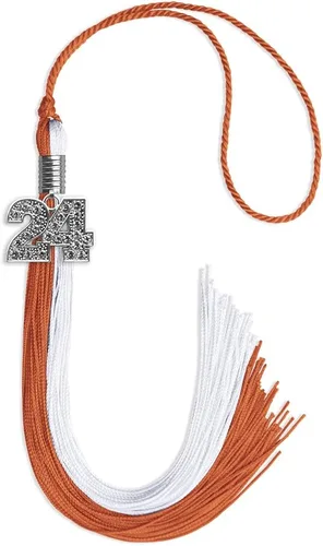 Vista 169 de Endea Graduation Borla de doble color con dije de plata brillante (azul rey/rojo, 2022)