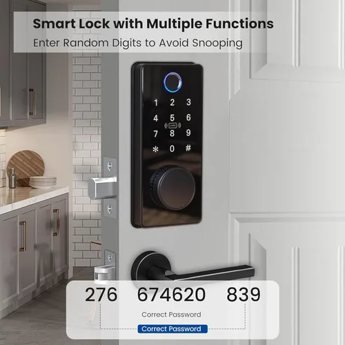 Vista 4 de Cerradura de puerta inteligente con teclado, cerradura de puerta de huellas dactilares, cerrojos electrónicos de entrada sin llave, Bluetooth