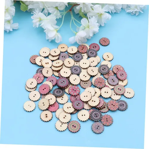 Vista 6 de EXCEART 200 botones para abrigos, bonitos botones de madera hechos a mano, botones de madera de flores, botones decorativos de madera