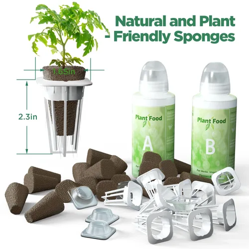 Vista 2 de LETPOT Kit de cápsulas de semillas de 77 piezas, kit cuadrado para cultivo hidropónico, con 2 alimentos vegetales de nutrientes A & B y 30 esponjas