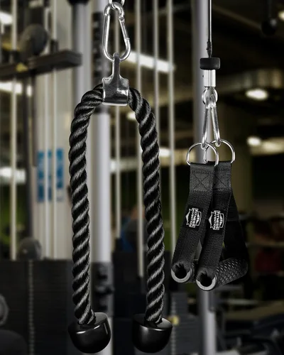 Vista 4 de Accesorio de cable de cuerda de tríceps, accesorio desplegable de cuerda de 35 pulgadas, accesorios de cable para gimnasio, manijas de cable,