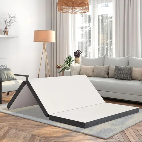 Colchón plegable, colchón de espuma viscoelástica de gel de tres pliegues, colchón plegable portátil con funda lavable y parte inferior