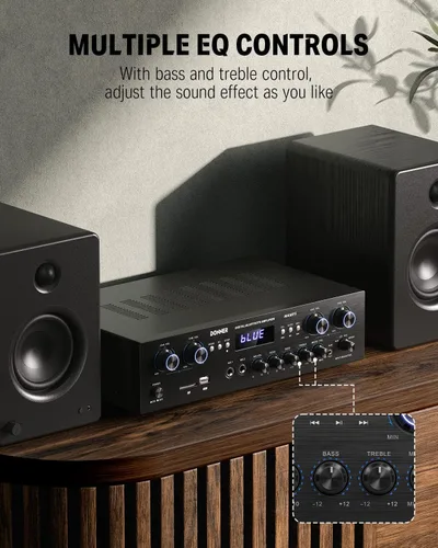 Vista 4 de Donner, amplificador de audio estéreo Bluetooth 5.0, receptor de 4 canales, 440 W de potencia máxima, receptor estéreo para cine en casa con USB