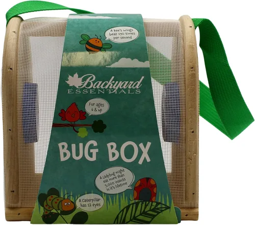 Vista 7 de Caja de insectos de madera para niños, hábitat de insectos de doble cámara con correa de transporte de nailon