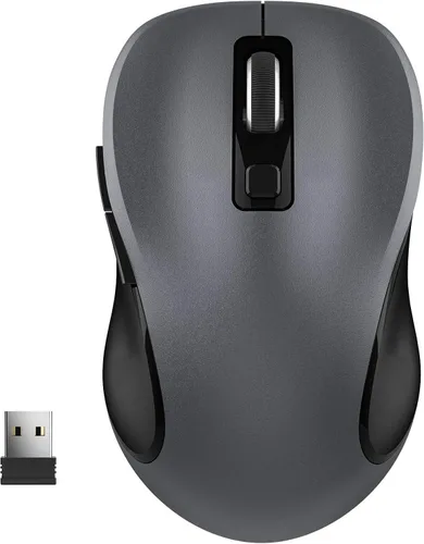 WisFox – Mouse inalámbrico de 2.4G para portátil, mouse ergonómico con receptor USB y 3 niveles ajustables, mouse inalámbrico de 6 botones para Gris