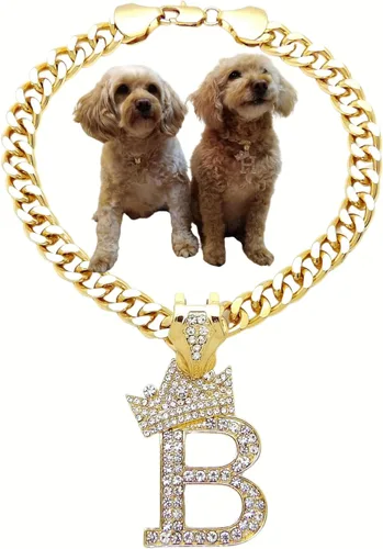 Vista 39 de Collar de cadena con letra inicial cubana para perro, collar de cadena para mascotas, gato, collar para cachorro (S, 25 cm)