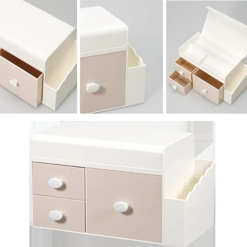 Vista 5 de Gridspace Desk Organizer with 3 Drawers Makeup Storage Box with Lid,Compact Office Stationery Supplies Plastic Organizers, Desktop Organizer for