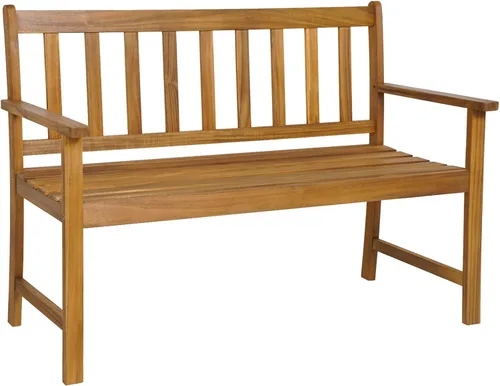 Vista 9 de HAPPYGRILL Banco de madera para exteriores, banco de madera para 2 personas con respaldo ergonómico y reposabrazos, marco de madera de eucalipto