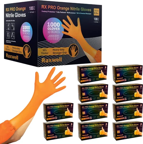Vista 11 de Raxwell Orange Nitrile Gloves 8.5 Mil - Powder-Free Puncture-Resistant Protection - Diamond-Texture Work Gloves with Grip